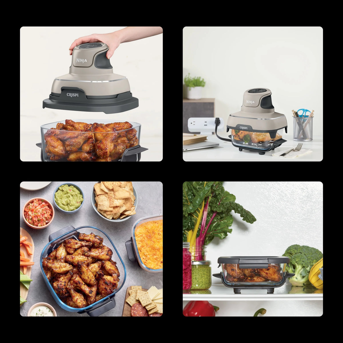 Ninja Crispi 4 - in - 1 Portable Glass Air Fryer Cooking System, 4 - Qt & 6 - Cup Containers, Cyberspace