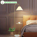 Modern Elegant with Tray Floor Lamp for Office Cafe Den Living Room Bedroom, Foot Switch and Brass/Gold Finish, Light Yellow Pleated Cloth Lampshade
