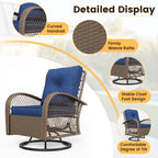 ELPOSUN 3 Pieces Patio Furniture Set, Outdoor Swivel Gliders Rocker, Wicker Patio Bistro Set with Rattan Rocking Chair, Glass Top Side Table and Thickened Cushions for Porch Deck Backyard