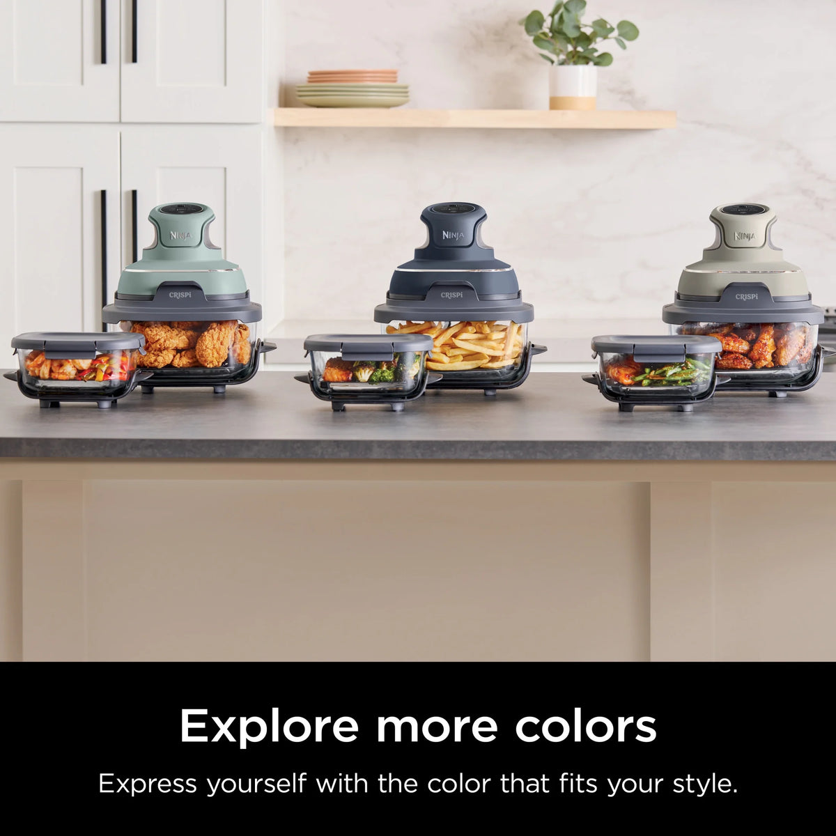 Ninja Crispi 4 - in - 1 Portable Glass Air Fryer Cooking System, 4 - Qt & 6 - Cup Containers, Cyberspace