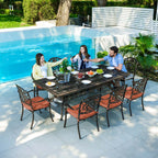 7 - Piece Patio Furniture Dining Set, All - Weather Cast Aluminum Outdoor Table and Chairs for 6, Includes 4 Dining Chair & 2 Swivel Chairs & 60 Rectangular Table, Beige