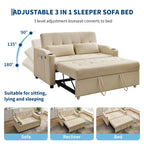 3 in 1 Convertible Sleeper Sofa Bed, Corduroy Futon Couches with Pull - Out Bed, Adjustable Backrest, Charging Port & Side Pockets, Modern Upholstered Sofa for Living Room, Guest Room