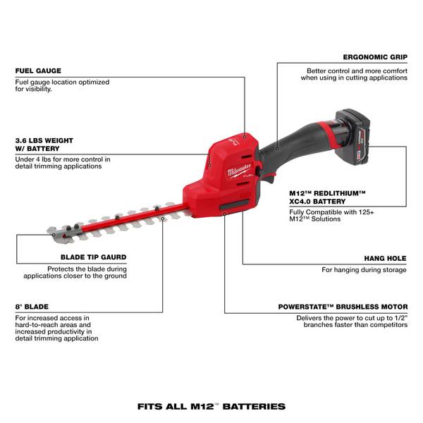 Milwaukee M12 FUEL 8" Hedge Trimmer