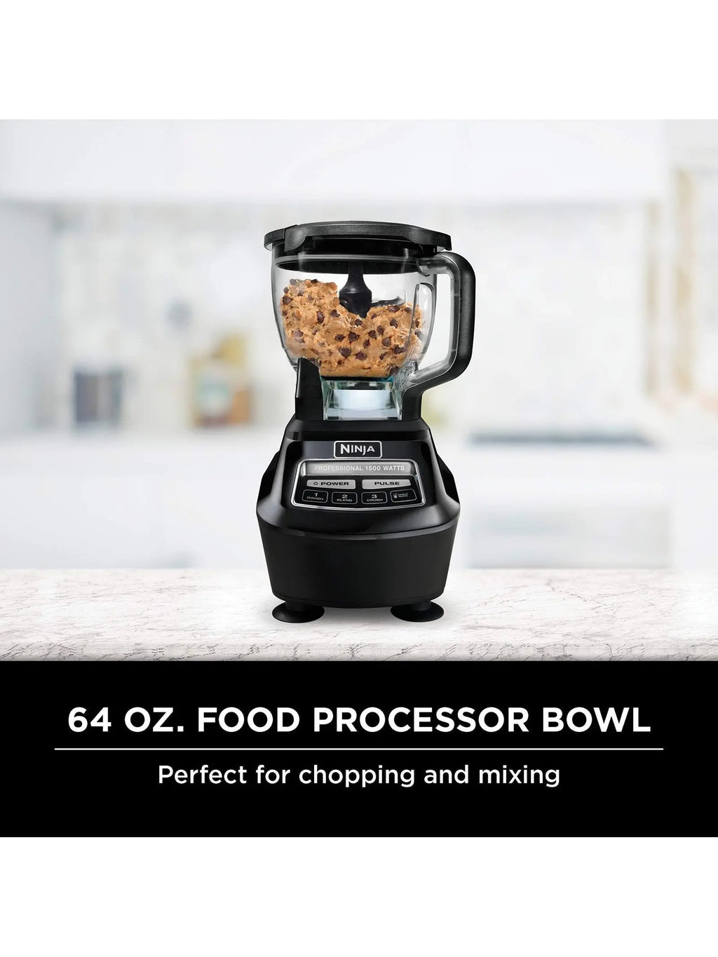 1500W, 4 Functions for Smoothies, Processing, Dough, Drinks & More, with 72 oz.* Blender Pitcher, 64 oz. Processor Bowl, (2) 16 oz. To Go Cups & (2) Lids, Black