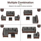 ELPOSUN Patio Furniture Set, Outdoor Patio Furniture Wicker Furniture Couch Set, 5 Pieces Outdoor Sectional Sofa, Patio Furniture Set, Outdoor Patio Set for Balcony Furniture (Grey)