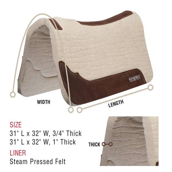 Weaver Leather Synergy Contoured Steam Pressed 100% Merino Wool Felt Performance Saddle Pad
