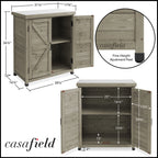 Outdoor Storage Cabinet and Potting Bench with Metal Tabletop and Storage Cabinet - Wooden Outdoor Garden Patio Workstation Table, Gray
