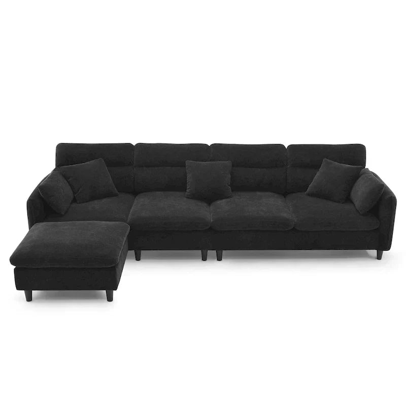 110-Inch L-Shaped 5-Seater Sectional Sofa with Removable Ottoman, Cloud Chenille Fabric, and 5 Cushions