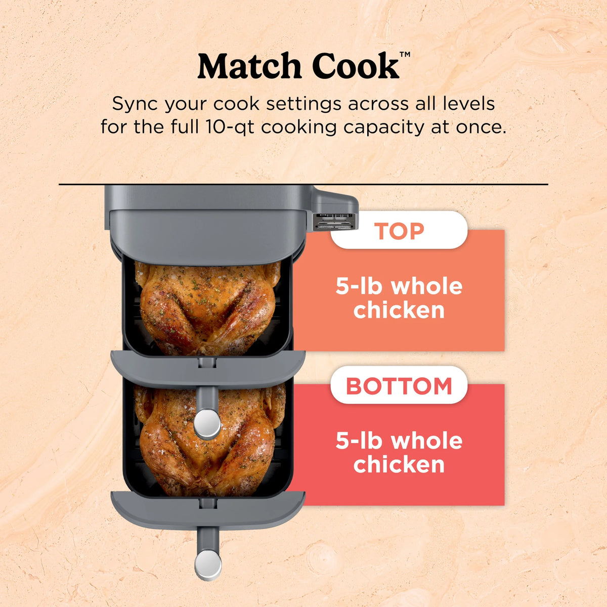 Ninja Doublestack XL 2 - Basket Air Fryer, Doublestack Technology Cooks 4 Foods at Once, Space Saving Design, 10 QT, 4 - in - 1, Smart Finish & Match Cook, SL400