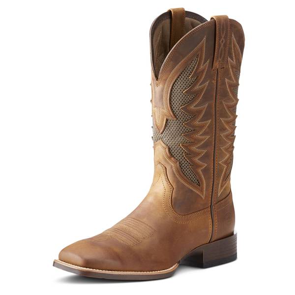 ARIAT Men's Western Boots Wide Square Toe Full-Grain Leather Mesh Panels