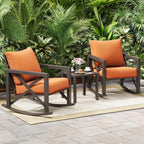 MRUAKA Rocking Chair Bistro Set, 3 Piece Outdoor Patio Furniture Set with 2 Rockers and 1 Metal Coffee Table with Thick Cushions for Porch, Backyard, Poolside, Beige