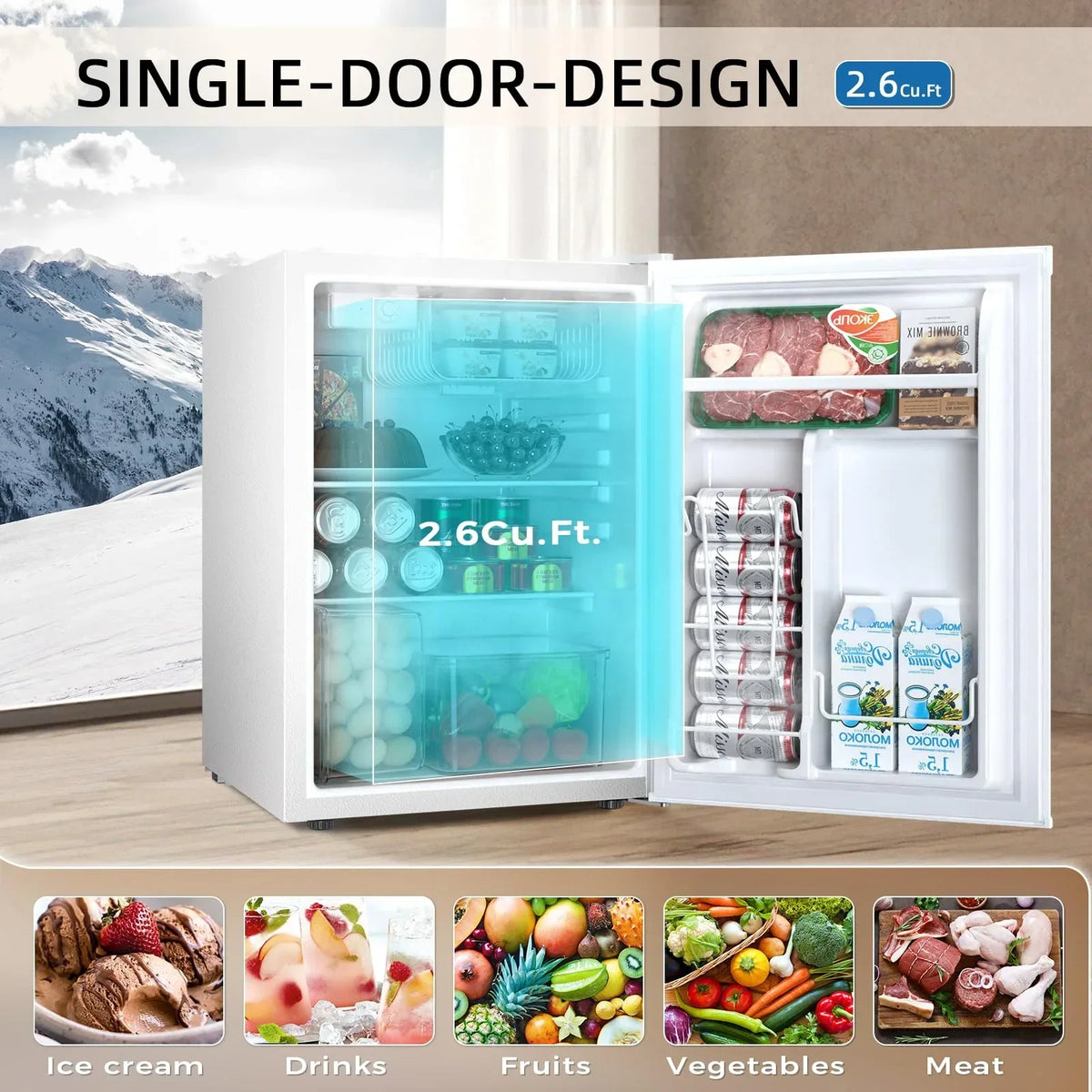 FREE VILLAGE 3.2 Cu.Ft. Mini Fridge with Freezer, Small Refrigerators with Adjustable Thermostat, Low Noise, Energy Saving, Compact Refrigerators for College Dorm, Office, Bedroom, Apartment, White