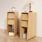 Narrow Nightstand Set of 2 with Drawers, Fluted Slim Side End Table with Storage for Small Spaces