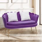 Monibloom Contemporary Velvet Loveseat Chair with Gold - Finished Metal Legs, 2 - Seater Sofa with Two Pillows for Living Room, Bedroom, Home Office, Purple