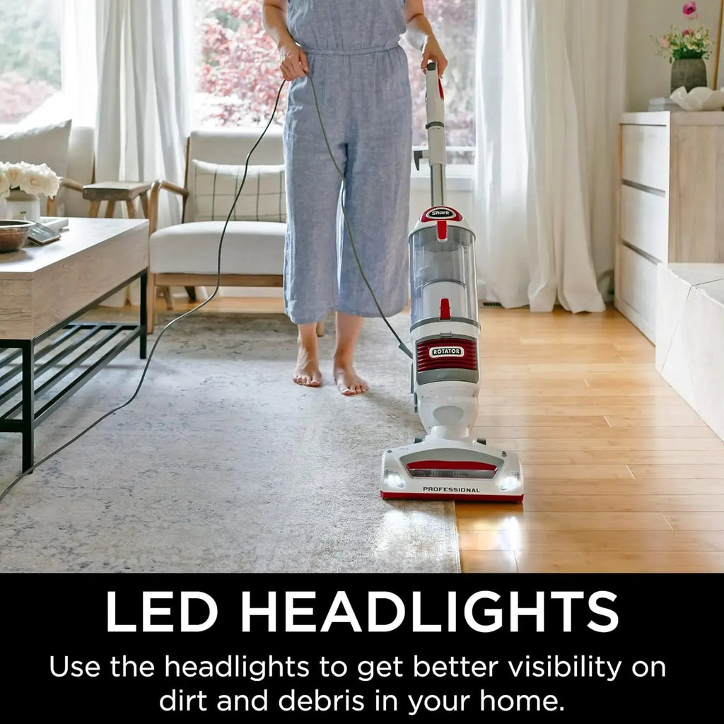 Rotator Professional Lift-Away Upright Vacuum with HEPA Filter, Swivel Steering, LED Headlights, Wide Upholstery Tool, Dusting Brush & Crevice Tool, White/Red, 12, 18, 14.
