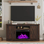 AMERLIFE Fireplace TV Stand with Sliding Barn Door for TVs up to 73", Farmhouse 63" Fireplace Entertainment Center with Storage Cabinets/Adjustable Shelves