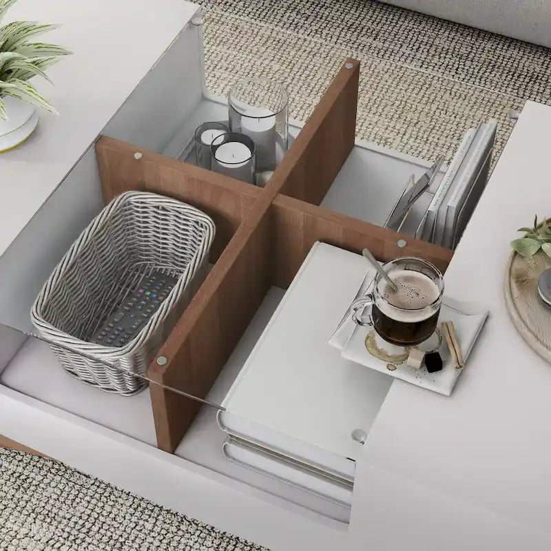 Angelic Contemporary Storage Coffee Table with Glass Insert by Furniture of America
