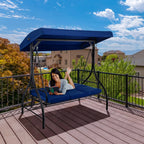 Pirecart 3 Person Patio Porch Swing Outdoor Converting Swing Glider Hammock with Adjustable Canopy, Cushions, Red