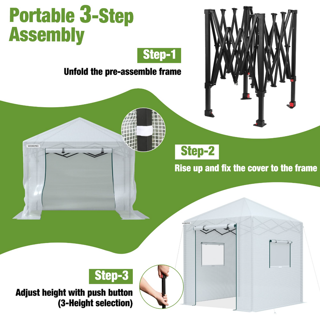WORKPRO 8'x 6' Portable Walk-in Greenhouse