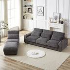 126W Large L-Shaped Corduroy Sofa with USB Charging Port