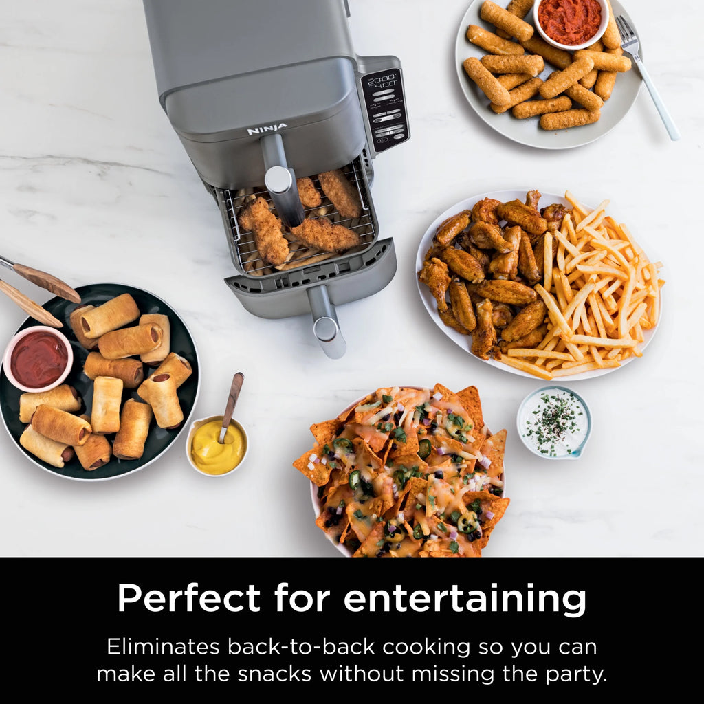 Ninja Doublestack XL 2 - Basket Air Fryer, Doublestack Technology Cooks 4 Foods at Once, Space Saving Design, 10 QT, 4 - in - 1, Smart Finish & Match Cook, SL400