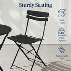 Best Choice Products 3-Piece Small Bistro Set, Folding Patio Furniture Set of 2 Chairs and Table - Black