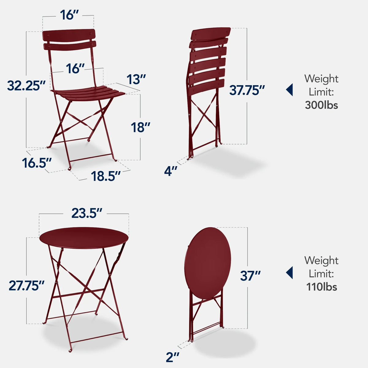 Best Choice Products 3-Piece Small Bistro Set, Folding Patio Furniture Set of 2 Chairs and Table - Black