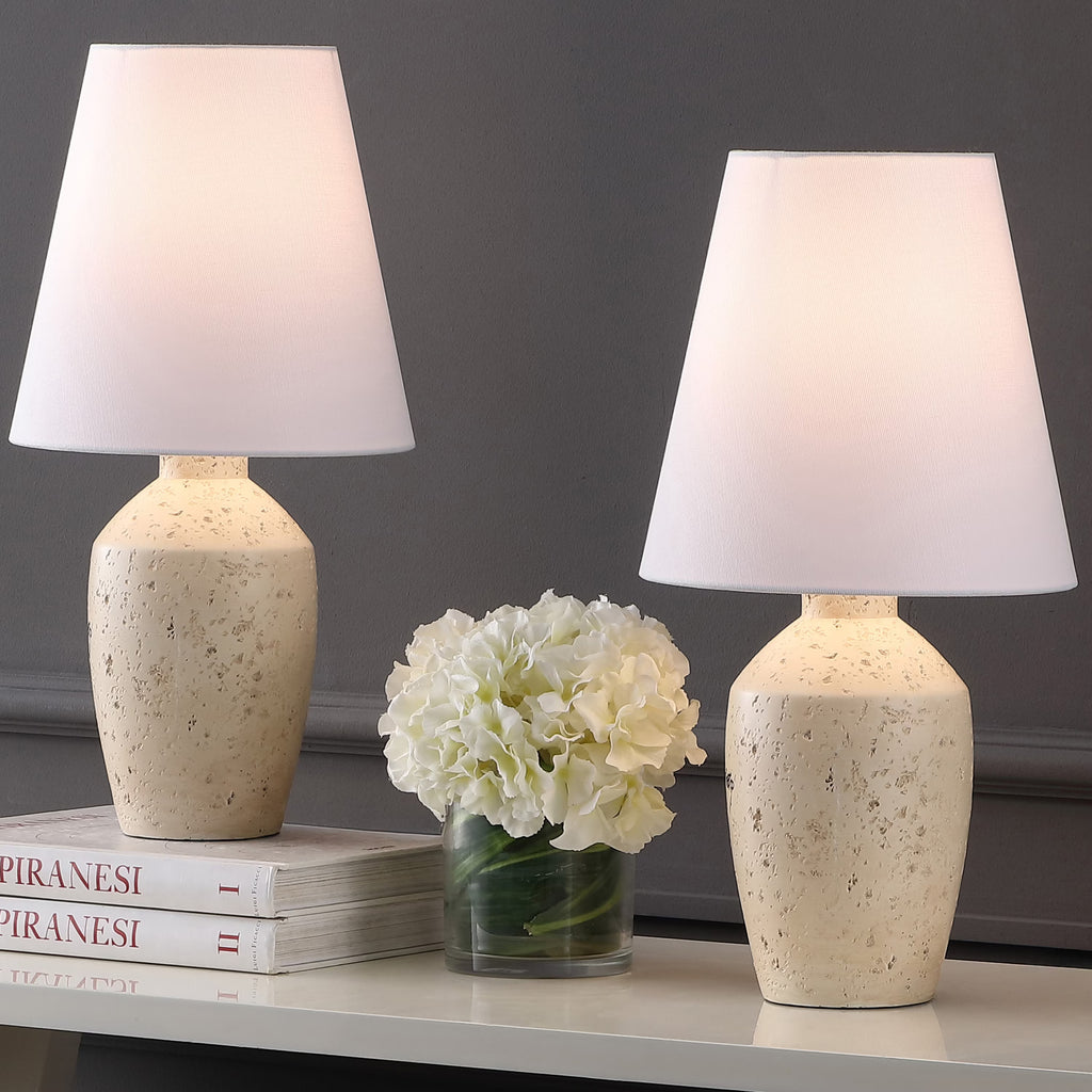 JONATHAN Y Xander 19.5" Minimalist Scandinavian Concrete Effect Resin/Iron Ginger Jar LED Table Lamp, Matte Black (Set of 2), JYL5605A - SET2