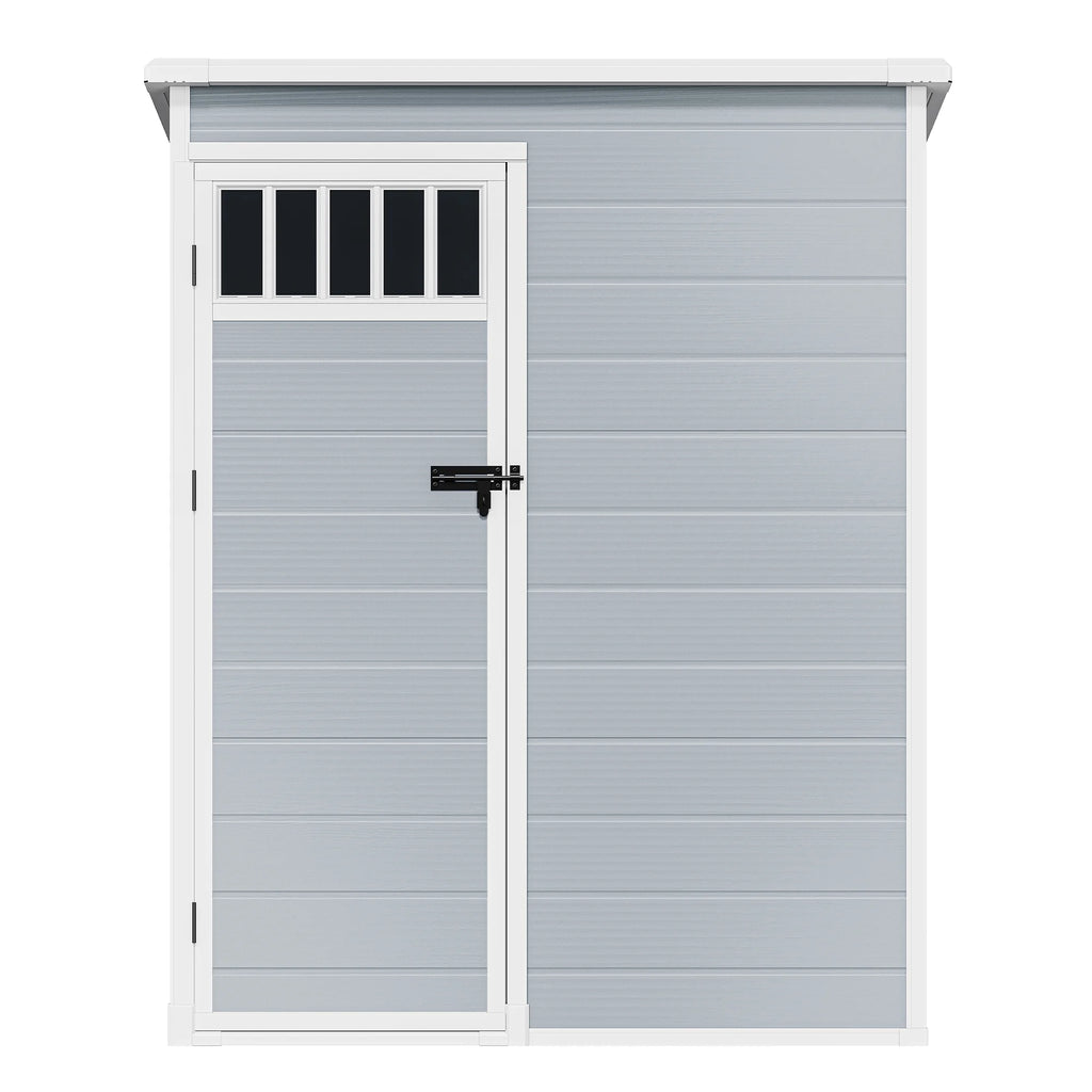 Modfusion 4.62.66.3 Ft Resin Storage Shed with Window, Floor, Plastic Roof, Storage Cabinets for Brooms Vacuum Cleaners Fits 65 to 68 in, Winter Gear Box, Black