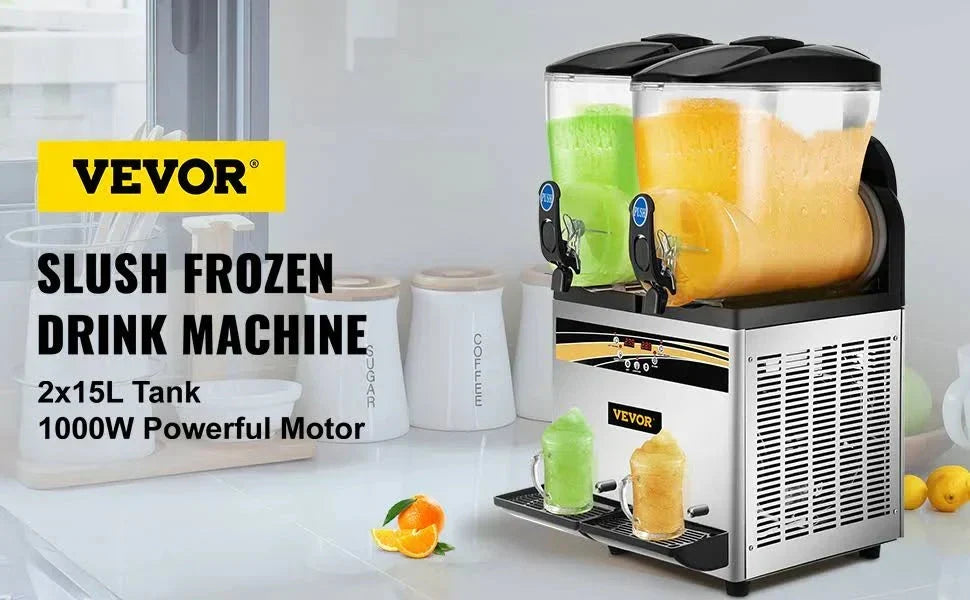 VEVOR Margarita Machine 15Lx2 Tank Commercial Slushy Machine Slushie Machine 1000W Commercial Margarita Maker Smoothie Frozen Drink Maker for