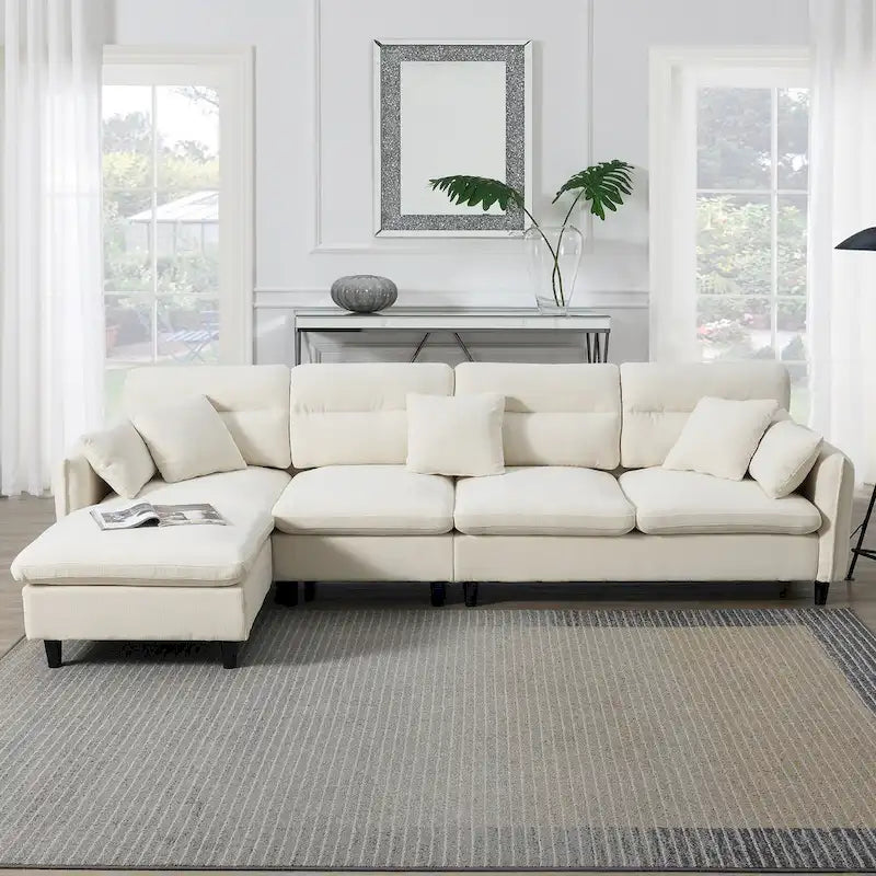 110-Inch L-Shaped 5-Seater Sectional Sofa with Removable Ottoman, Cloud Chenille Fabric, and 5 Cushions