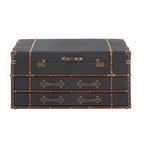 Roche River Decor Faux Leather or Linen Fabric Coffee Table Trunk with 2 Drawers and Buckle Hinged Top - Available in Dark Blue or Brown