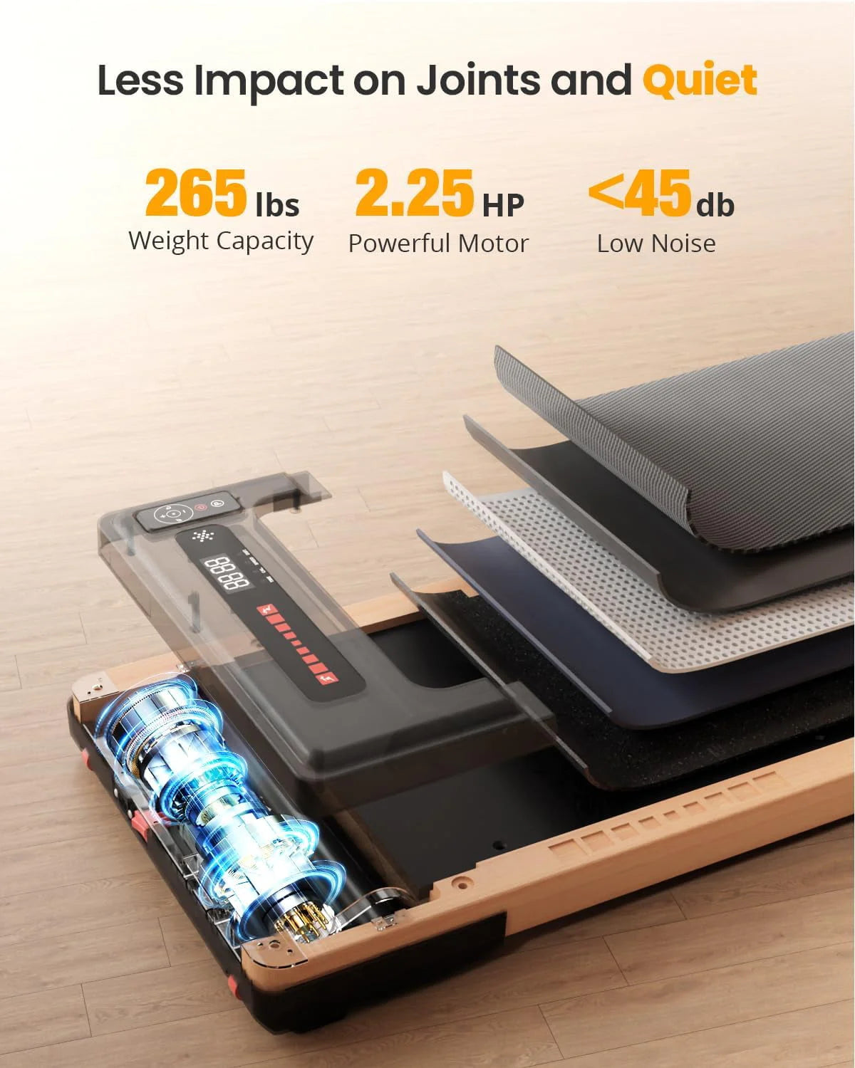 Sunnyroad 2.5HP Walking Pad Wood Under Desk Treadmill, Portable Mini Treadmill with Remote Control, Bluetooth, 265 lb Capacity, Installation - Free Jogging Machine for Home/Office