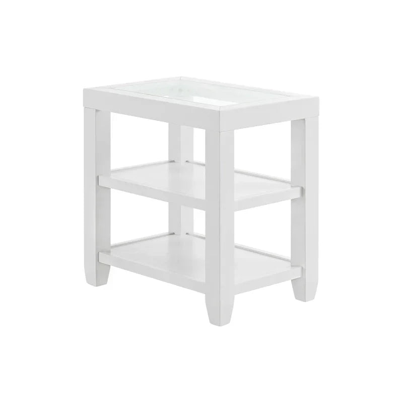 Cordero 16-Inch Wide Wood and Glass Top Chairside End Table with Shelf Storage