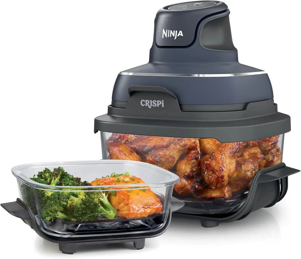 Ninja Crispi 4-in-1 Portable Glass Air Fryer Cooking System, 1500W, 4QT & 6-Cup TempWare Glass Containers with Storage Lids, Microwave, Freezer & Dishwasher Safe