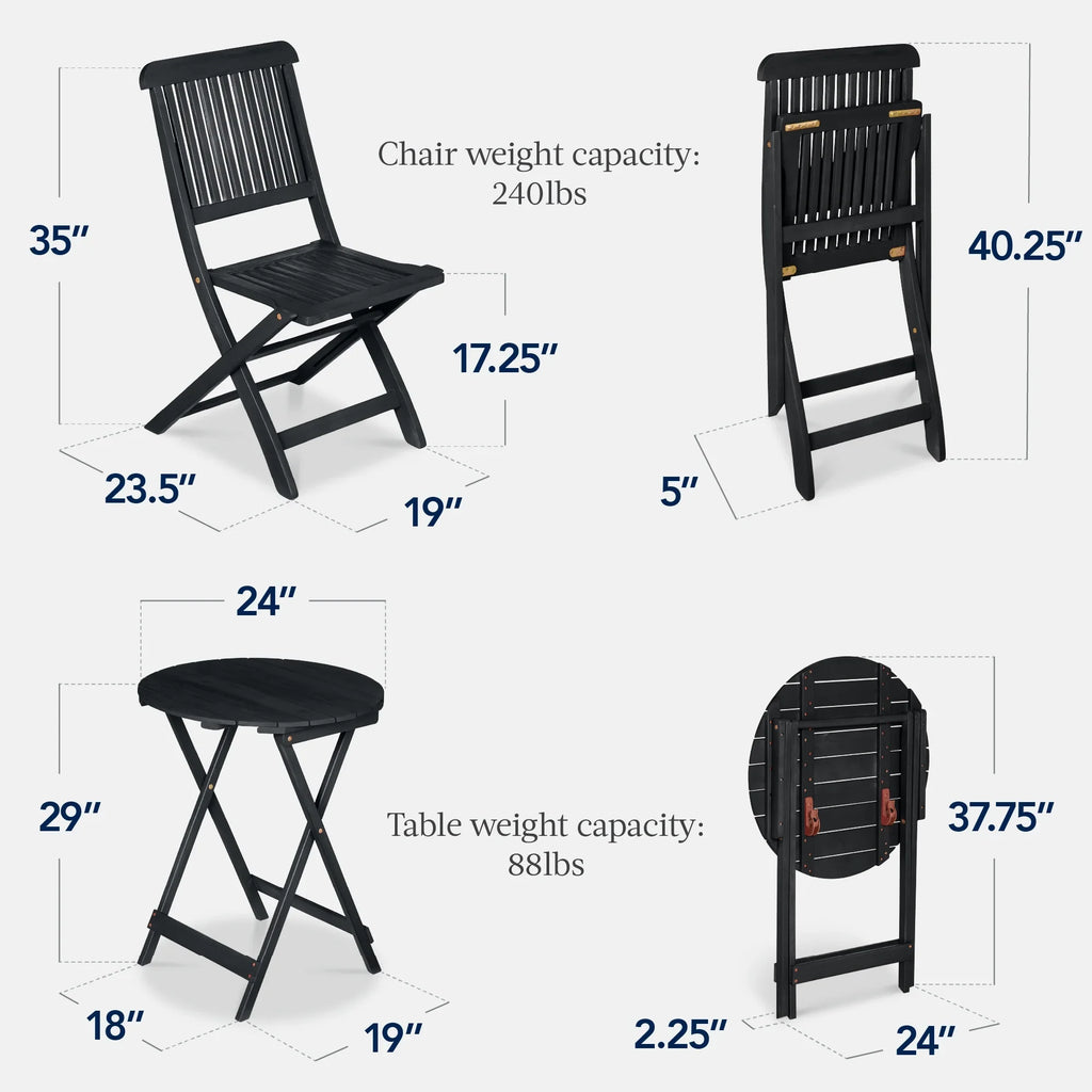 Best Choice Products 3-Piece Acacia Wood Bistro Set, Folding Patio Furniture w/ 2 Chairs, Table - Natural