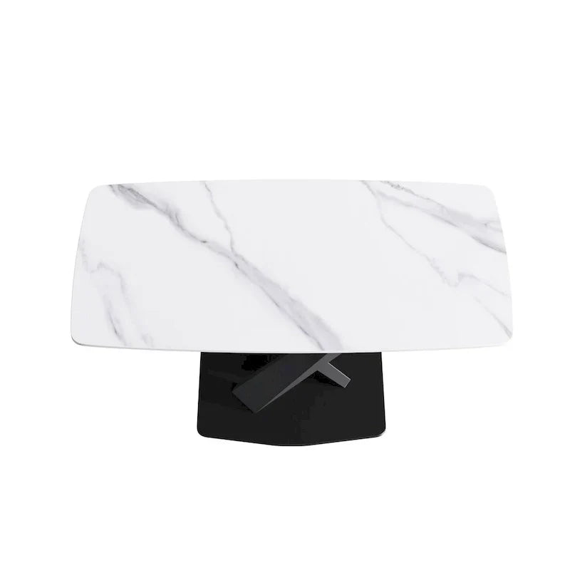 63-Inch Contemporary Dining Table with Slate Stone Surface and Metal Legs, Marble Finish