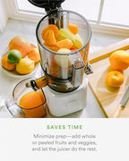 J2 Cold Press Juicer Self Feeding for Hands Free Operation with Wide Mouth Hopper for Whole Recipe Loading, Zero Waste Masticating Juicer For More Juice, Less Pulp Easy Cleanup & Assembly