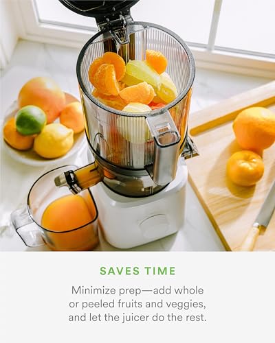 J2 Cold Press Juicer Self Feeding for Hands Free Operation with Wide Mouth Hopper for Whole Recipe Loading, Zero Waste Masticating Juicer For More Juice, Less Pulp Easy Cleanup & Assembly