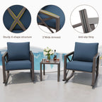 MRUAKA Rocking Chair Bistro Set, 3 Piece Outdoor Patio Furniture Set with 2 Rockers and 1 Metal Coffee Table with Thick Cushions for Porch, Backyard, Poolside, Beige