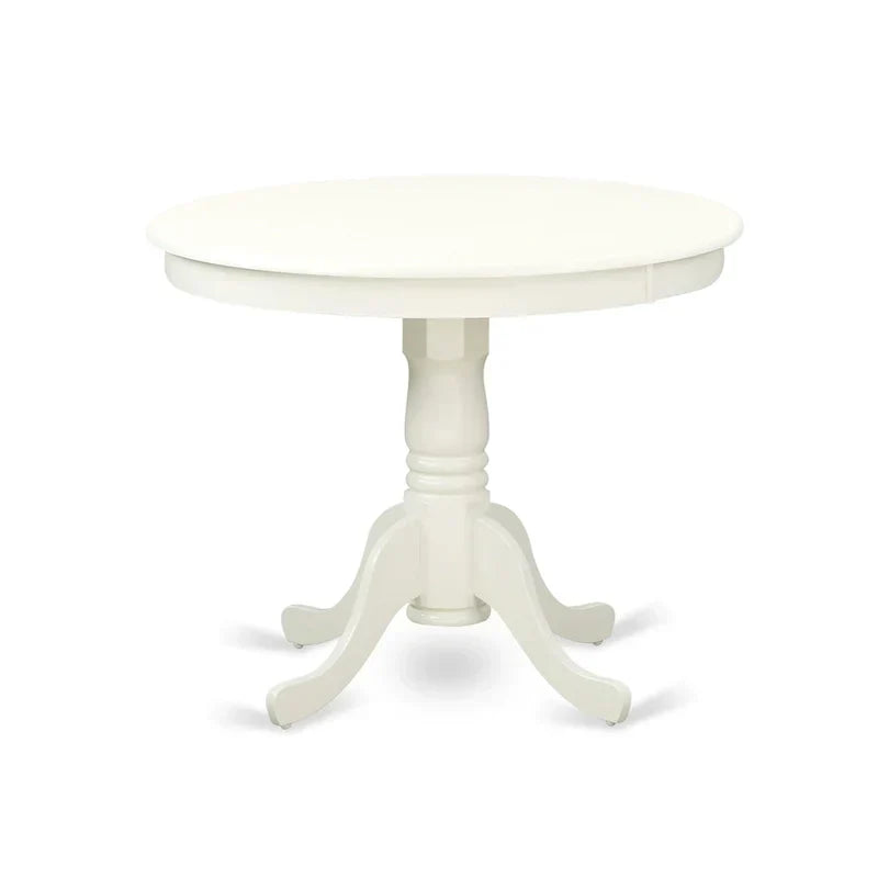 East West Furniture Round Dining Table Set - Kitchen Table with White Faux Leather Parson Chairs in Linen White (Various Piece Options)