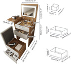Vanity Desk with Flip Top Lighted Mirror, Compact Makeup Table with Storage Stool, Integrated Vanity with Drawers, 3 - in - 1 Vanity Set, Small Dressing Desk for Bedroom