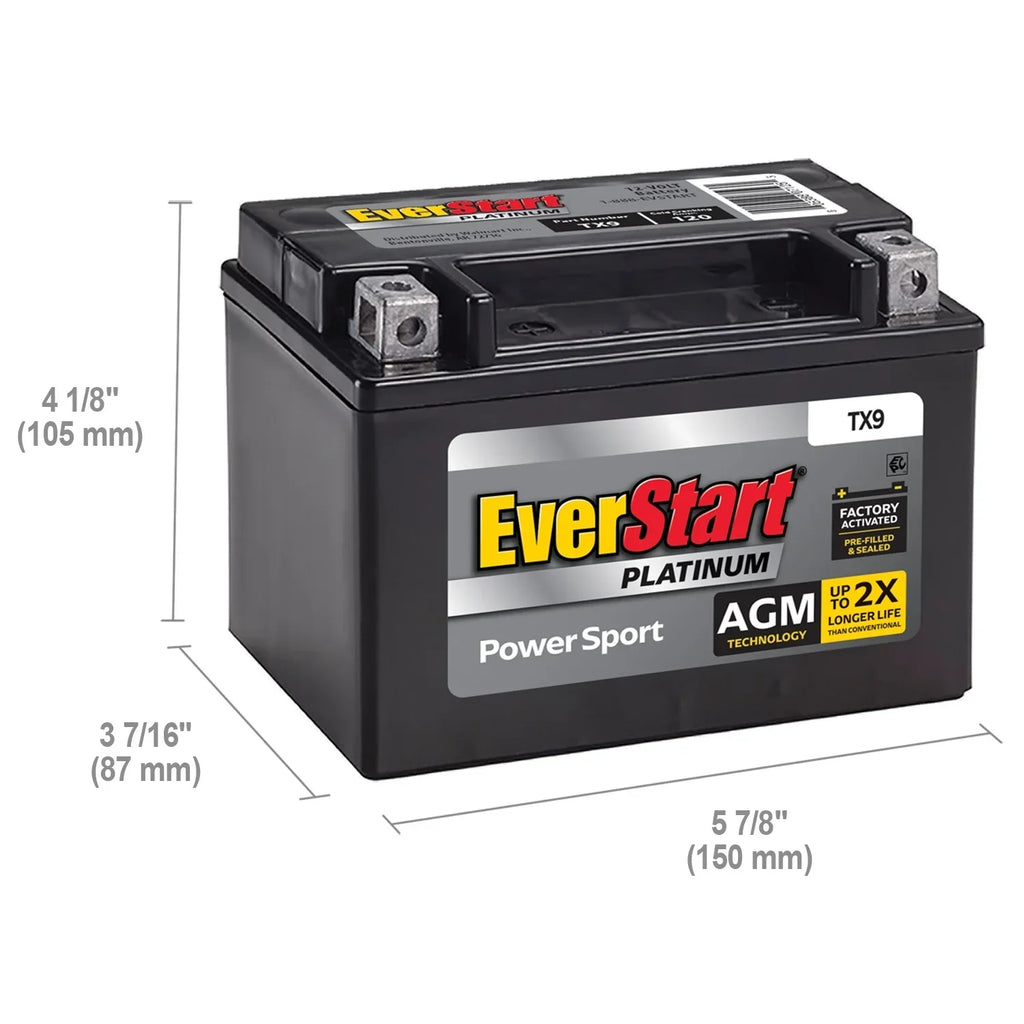 EverStart Platinum BOXED AGM Power Sport Battery, Group Size TX9 12 Volt, 120 CCA
