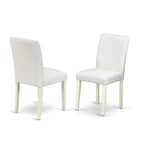 East West Furniture Round Dining Table Set - Kitchen Table with White Faux Leather Parson Chairs in Linen White (Various Piece Options)