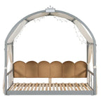 Gray Twin Bed with Arched Canopy and Trundle