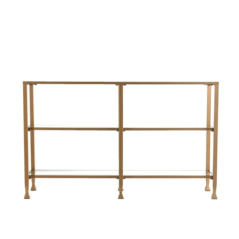 Jensen Gold Metal Console Table with Glass Shelves by SEI Furniture - Narrow Design