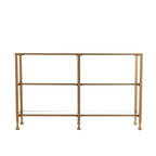 Jensen Gold Metal Console Table with Glass Shelves by SEI Furniture - Narrow Design
