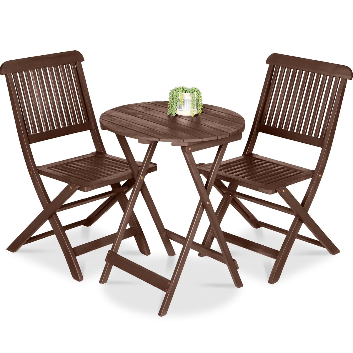 Best Choice Products 3-Piece Acacia Wood Bistro Set, Folding Patio Furniture w/ 2 Chairs, Table - Natural