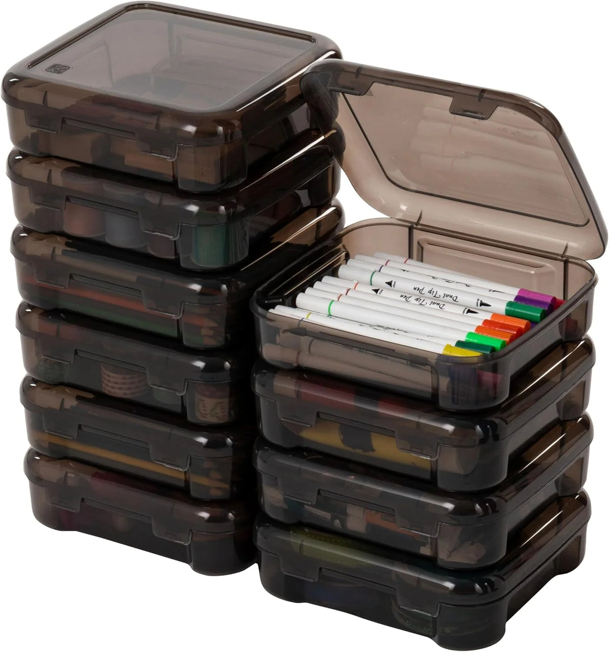 10-Pack Portable Plastic Scrapbook Paper Storage Cases Organizers with Built-in Handle - Gray