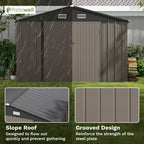 Patiowell 10×10 ft Metal Storage Shed, Sloping Roof, Double Lockable Doors, Galvanized Steel, Coffee Brown